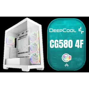 DeepCool CG580 4F WH V2 ATX Mid Tower Gaming Case - White/ 4 Built-in ARGB Fans / 360mm Radiator Support / No A-Pillar Design / 270° Glass Side & Front Panels / Supports ITX, Micro-ATX, ATX / USB 3.0 / USB Type-C / CG580 4F WH V2