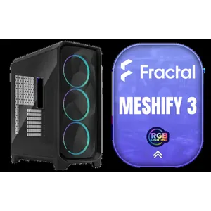 Fractal Design Meshify 3 RGB Black Tempered Glass Light Tint - High Airflow PC Gaming Case - Mesh Front Panel - Three ARGB Momentum 14 Gen 2 Fans Included - E-ATX/ATX/mATX Support / FD-C-MES3A-06