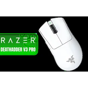 Razer DeathAdder V3 Pro Wireless Gaming Mouse - White / 64g Ultra Lightweight / Focus Pro 30K Optical Sensor / Fast Optical Switches Gen-3 / HyperSpeed Wireless / 5 Programmable Buttons / 90 Hr Battery / RZ01-04630200-R3G1