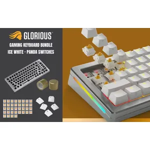 Glorious GMMK Pro Gaming Keyboard Bundle / GMMK Pro Gasket-mounted 75% layout Gaming Keyboard - White Ice, 16.8 million color RGB Lighting - GLO-GMMK-P75-RGB-W / 3 x Panda Mechanical Switches - GLO-SWT-HPANDA / Polychroma Translucent Keycaps - GLO-KC-POLY-RGB / GMMK PRO Rotary Knob - Gold - GLO-ACC-P75-RK-G / (Self-Assembly Required)
