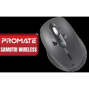 PROMATE SamoTri Black Tri-Connect Wireless Mouse / Dual Bluetooth 5.0 / 2.4GHz Connectivity / Multi-Device Switching (Up to 3 Devices) / Smart Flying Adaptive Scroll Wheel / Adjustable DPI Up to 3200 / Rechargeable 500mAh Battery / Up to 100H Usage / USB-C Fast Charging / Ergonomic Design / SAMOTRI.BLACK