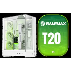 Gamemax T20 M-ATX Gaming Case - White / Three Sided Tempered Glass / Support 5×120mm Fan Mounts / 2 Pre-installed 120mm ARGB Fans / \\t\\nM-ATX (With BTF Support) , ITX Motherboard Support / SFX-L PSU Support / T20-WH