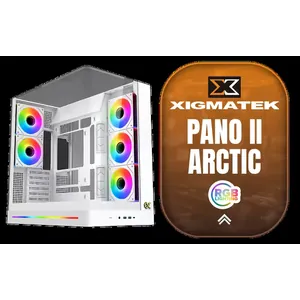 Xigmatek Pano II Arctic Mid Tower Gaming Case / Supports Motherboards up to E-ATX / Single-Piece Curved Tempered Glass Chassis / Optimized Airflow Design / CPU Cooler Clearance up to 165mm / GPU Length up to 400mm / Adjustable GPU Support Bracket / 8 x Pre-Installed ARGB Fans Included / LCD Display Panel Not Included