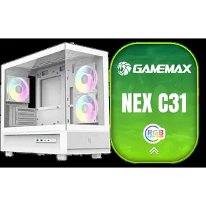 GAMEMAX NEX C31 WH M-ATX Gaming Case – White / 270° Panoramic Tempered Glass / 3x ARGB Fans Pre-Installed / 360mm Radiator Support / 175mm CPU Cooler / 410mm GPU Support / USB-C Gen2 + 2x USB 3.0 / Dust Filters