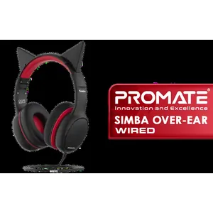 Promate Simba Over-Ear Hi-Definition SafeAudio™ Wired Headset - Onyx / 40mm Drivers / Adjustable Headband / 3.5mm Aux Connector / Audio Sharing / SIMBA.ONYX