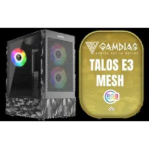 Gamdias Talos E3 Mesh Tempered Glass ATX Gaming Case - Camo / Sync with 5V ARGB Motherboard / 3 Built-in 120mm ARGB Fans / Tempered Glass SIde Panel / Supports Motherboards up to ATX