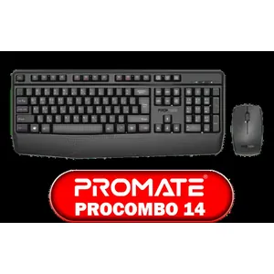Promate Wireless Keyboard and Mouse Combo, 2.4GHz Wireless with Built-In Palm Rest, Multi-Grip 1200 DPI Mouse, Nano USB Receiver / ProCombo-14.EN