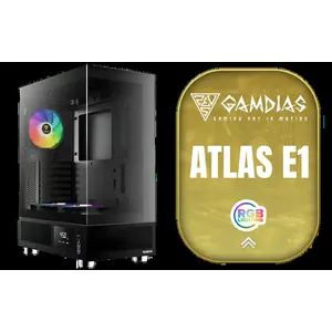 GAMDIAS ATLAS E1 ATX Mid Tower PC Case, Real-time Monitor, Pre-install 3 x 120 mm ARGB Fans, Seamless Tempered Glass, Supports Motherboards up to ATX, High Airflow Side Vents, Black