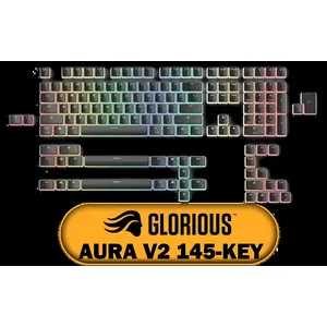 Glorious Aura V2 145-Key PBT Mechanical Keyboard Keycaps - Black / Full-size standard 145 Key / PBT Keys / LED Light Compatible / US Layout / Fits most mechanical keyboards / Compatible with GMMK 2 & GMMK PRO / *Keyboard not Included* / GLO-KC-AURA2-B