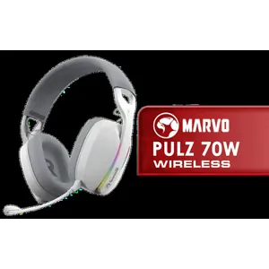 Marvo Pulz 70W White Wireless Gaming Headset / Bluetooth 5.3 & 2.4G & Wired Modes / 40MM Drivers / Detachable Micboom Arm / Rechargeable Battery / RGB Backlight