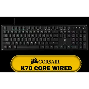 CORSAIR K70 CORE RGB Mechanical Gaming Keyboard - Black / Pre-lubricated Corsair MLX Red Linear Keyswitches / Sound Dampening / Media Control Dial - iCUE Compatible / QWERTY NA Layout / CH-910971E-NA