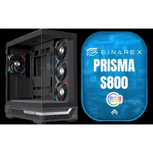 EINAREX Prisma S800 ATX Mid-Tower Case - Black / Supports ATX, Micro-ATX and Mini-ITX Motherboards / Tempered Glass Panel / USB-C 3.2 Gen2 + Dual USB 3.0 / 1×2.5\\\" + 1×3.5\\\" Bays / 7 Rotatable PCIe Slots / Supports Up to 12 Fans / GPU Lengh Up to 435mm / 35mm Cable Management / EXCS-PR-800R-B