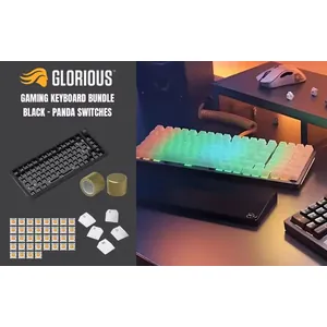 Glorious GMMK Pro Gaming Keyboard Bundle / GMMK Pro Gasket-mounted 75% layout Gaming Keyboard - Black, 16.8 million color RGB Lighting - GLO-GMMK-P75-RGB-B / 3 x Panda Mechanical Switches - GLO-SWT-HPANDA / Polychroma Translucent Keycaps - GLO-KC-POLY-RGB / GMMK PRO Rotary Knob - Gold - GLO-ACC-P75-RK-G / (Self-Assembly Required)