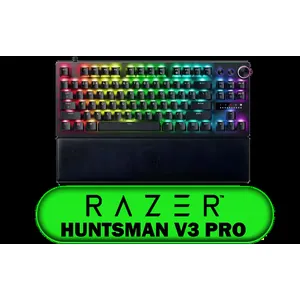 Razer Huntsman V3 Pro TKL Esports Gaming Keyboard / Analog Optical Switches w/Rapid Trigger & Adjustable Actuation / Media Keys & Dial / Doubleshot PBT Keycaps / Aluminum Top Plate / Wrist Rest