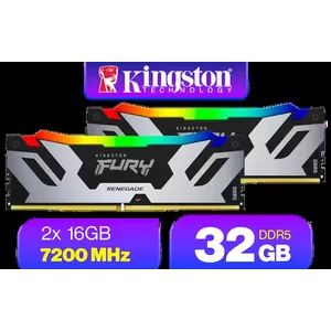 Kingston Fury Renegade RGB 32GB (16GB x 2) 7200Mhz DDR5 Desktop Memory - Black / Kit of 2 / 18 Customisable RGB Effects / Infrared Sync Technology / Intel XMP 3.0 certified / KF572C38RSAK2-32