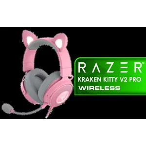 Razer Kraken Kitty V2 Pro Wired RGB Headset: Interchangeable Ears (Kitty, Bear, Bunny) - Stream Reactive Lighting - Detachable HyperClear Cardioid Mic - 50mm Drivers - 7.1 Surround Sound - Quartz Pink - RZ04-04510200-R3M1