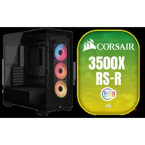 CORSAIR 3500X RS-R ARGB Mid-Tower PC Case - Black / Wraparound Tempered Glass Panels / 3× RS120-R ARGB Fans Included / Optimized Airflow with Side, Roof & PSU Fan Mounting / Builder-Friendly Design for Custom PCs / Radiator Support up to 360mm