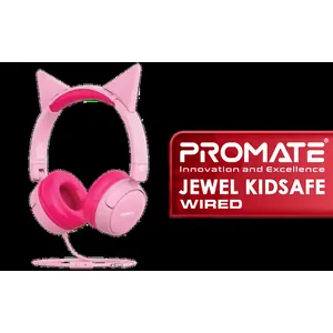 Promate Jewel HD Stereo KidSafe Wired Headset - Bubblegum / Safe Audio Levels / Adjustable Headband / 3.5mm Aux Connector / Audio Sharing / JEWEL.BUBBLEGUM