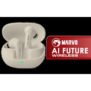 MARVO TS9389 AI Future Wireless Earphones - Beige / Smart Touch Control / Type-C Fast Charging / Low Latency / Long Battery Life / Support Translation and Noise Reduction Toggle / TWS-TS9389-BG