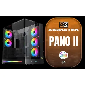 Xigmatek Pano II Mid Tower Gaming Case - Black / Supports Motherboards up to E-ATX / Single-Piece Curved Tempered Glass Chassis / Optimized Airflow Design / CPU Cooler Clearance up to 165mm / GPU Length up to 400mm / Adjustable GPU Support Bracket / 8 x Pre-Installed ARGB Fans Included / LCD Display Panel Not Included