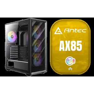 Antec AX85 ARGB Gaming Case - Black / Ripple Mesh Front Design / Tempered Glass Side Panel / ATX, Micro-ATX, Mini-ITX Support / 4 Pre-Installed 120mm ARGB Fans / 0-761345-10173-8