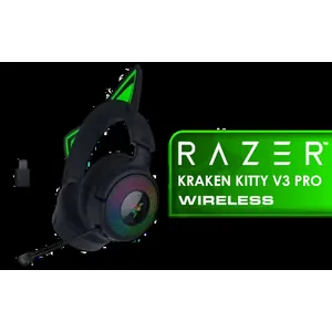 Razer Kraken Kitty V3 Pro Wireless Gaming Headset - Black / 40mm audio drivers / Retractable HyperClear wideband mic / USB-C fast charging support / Protein leatherette memory foam cushions / RZ04-05170300-R3M1