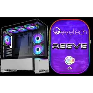 Evetech Reeve ARGB Mid-Tower Gaming Case - Silver / 6 Pre-installed 120mm ARGB Fans / 450mm GPU Clearance / Supports Motherboards up to E-ATX / 7 Expansion Slots for Maximum Flexibility / Vertical and Horizontal GPU Mounting Bracket / WS462B