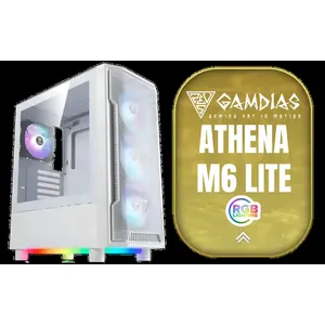 Gamdias Athena M6 Lite ATX Gaming Case - White / Sync with Motherboard / Supports Motherboards up to ATX / Triple-sided Underglow / 4 Built-in 120mm ARGB Fans / Mesh Front Panel / Perforated Chassis