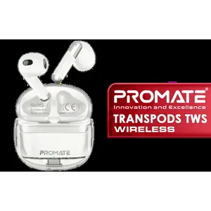 Promate TransPods High-Definition TWS Wireless Earphones - White / IntelliTouch Control / Crystal Clear Calls / Up to 26 Hours Playback Time / TRANSPODS.WHITE