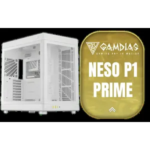 Gamdias Neso P1 Prime Lifestyle E-ATX Gaming Case - White / Modular Orientation / Full Panoramic Display / Supports Motherboards up to E-ATX / Trapezoid Shaped for Horizontal Desktop and Vertical Tower Setup, No Fans Included