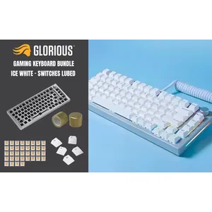 Glorious GMMK Pro Gaming Keyboard Bundle / GMMK Pro Gasket-mounted 75% layout Gaming Keyboard - White Ice, 16.8 million color RGB Lighting - GLO-GMMK-P75-RGB-W / 3 x Panda Mechanical Switches Lubed - GLO-SWT-HPANDA-LUBED / ABS Double Shot Mechanical Keyboard Keycaps - White - G-104-White / GMMK PRO Rotary Knob - Gold - GLO-ACC-P75-RK-G / (Self-Assembly Required)