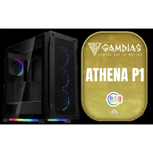 Gamdias ATHENA P1 ATX Gaming Case - Black / Premium Airflow. Unrestricted Form / Supports Motherboards up to ATX / Metallic Perforated Mesh / Advanced Airflow Configuration / 3+1 High Performance Argb Fans / 4 x Pre-Installed Fans Included