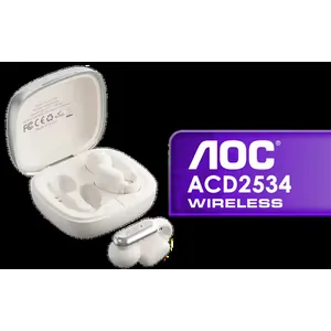 AOC ACD2534 Wireless Bluetooth Earphones - White / Enc Ear Clip / Built-In Microphone for Clear Communication / Compact Design / ACD2534WT/00
