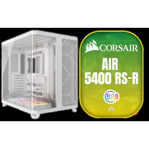 CORSAIR AIR 5400 RS-R ARGB Mid-Tower PC Case - White / Triple-Chamber Design for Advanced Cooling / Dedicated CPU Cooling Chamber / Dual Airflow Ducts for Optimized Air Circulation / Dual Curved Tempered Glass French Doors / 3× RS-R 120mm PWM ARGB Fans Included / RapidRoute 2.0 Cable Management / Reverse Motherboard Compatibility / Radiator Support up to 360mm