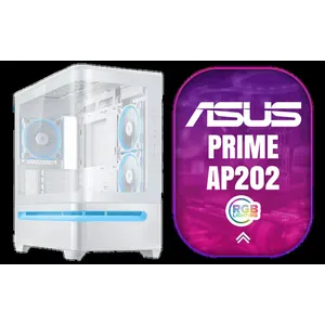 ASUS Prime AP202 ARGB White mATX pc case with Fully Tempered Curved Glass, Supports Graphics Cards up to 420mm Long, 360mm Long radiators, Easy-Detach Rail, Patented Slot Vent, 3 Built-in ARGB Fans