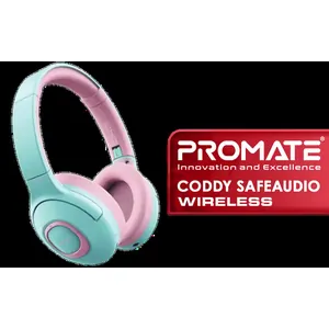 Promate Coddy Hi-Definition SafeAudio™ Wireless Headphone - Bubblegum / 300mAh Battery / Up to 20 hours of Playtime / AUX Support / Kid Proof / CODDY.BUBBLEGUM