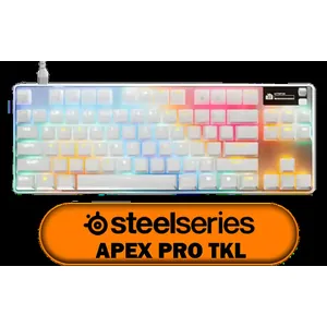 SteelSeries Apex Pro TKL Gen 3 Gaming Keyboard - White / OmniPoint 3.0 Adjustable HyperMagnetic Switches / Rapid Trigger & Rapid Tap for Reduced Latency / OLED Smart Display / Esports-Ready TKL Form Factor / Detachable USB-C / 64898