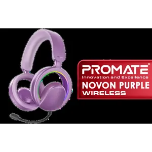 PROMATE NOVON.PURPLE Open-Ear Wireless Over-Ear Headphones / High-Fidelity 40mm Drivers / Bluetooth v6.0 / Detachable High-Sensitivity Microphone / RGB Circular Ring Lights with 4 Modes / Up to 20H Playtime (8H with RGB On) / Integrated Controls / NOVON.PURPLE