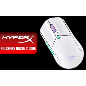 HyperX Pulsefire Haste 2 Core Wireless Gaming Mouse - White / Dual Wireless (2.4GHz + Bluetooth) / Lightweight 70g Design / Up to 100 Hours Battery Life (AAA Powered) / HyperX Custom Core Sensor up to 12,000 DPI / 1000Hz Polling Rate / TTC Gold Switches (20M Clicks) / 6 Programmable Buttons / Low-Friction Skates / NGENUITY Software Support / NVIDIA Reflex Compatible