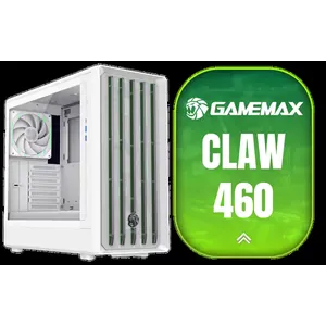 Gamemax CLAW 460 MId-Tower Gaming Case - White / Supports M-ATX & ITX Motherboards / Tool-Free Glass Side Panel / Supports up to 4x 120mm Fans / 4x 120mm ARGB Fans Pre-Installed / CLAW-460-WH