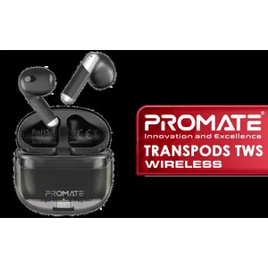 Promate Transpods TWS in Ear Earbuds with Mic,True Wireless Earphones with Bluetooth V5.3,13Mm Dynamic Drivers,26Hr Playback,Intelligent Touch Controls,350Mah Battery Capacity and 50 Hrs Standby, Black / TRANSPODS.BLACK