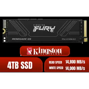 Kingston Fury Renegade 4TB NVMe SSD / M.2 2280 Form Factor / PCIe Gen5.0 / Up to 14,800MB/s Read / Up to 14,000MB/s Write / SFYR2S/4T0