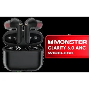 Monster Clarity 6.0 ANC Wireless In-Ear Headphones - Black / True Wireless Earbuds Active Noise Cancelling / TWS Bluetooth Earphones with 4 Mics / Type-C Quick Charging Case and 30H Playtime / MH21903