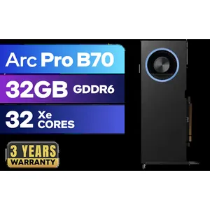 Intel Arc Pro B70 32GB Workstation Graphics Card / 24GB 192-bit GDDR6 / 32 Xe Cores / GPU Clock: 2280 MHz / Microsoft® DirectX® 12 Ultimate / 256 Intel® XMX Engines / Intel® Xe2 Architecture / Ultra-Fast PCIe 5.0 Data Transmission / Professional-Grade Arc Pro Chipset Performance / Efficient oneAPI Multi-Tasking Support