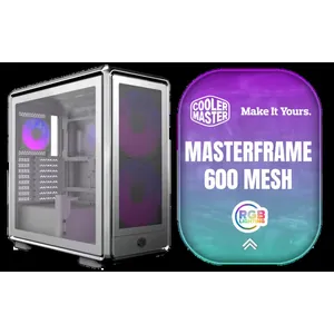 Cooler Master MasterFrame 600 Mesh ARGB Mid-Tower PC Case - Silver / Tempered Glass Side Panel / Supports E-ATX Motherboards / FreeForm 2.0 Exo-Structure PC Case / Modular Open-Frame Design / Up to 11 Fans & 420mm Radiator / 485mm GPU Clearance / Interchangeable Maker-Friendly Panels / Includes GPU Support Bracket / 2x SickleFlow 200 ARGB Pre-installed Fans / 1x SickleFlow 120 ARGB Pre-installed Fan / MF600M-SGNN-S01