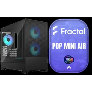 Fractal Design Pop Mini Air RGB Black Tempered Glass Clear Tint - Supports mATX, Mini ITX - Two HDDs, six SSDs Storage Options - 5.25” bays with storage drawer - 3 x Pre-installed RGB Fans / FD-C-POR1M-06