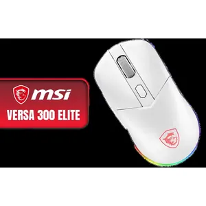MSI Versa 300 Elite Wireless Gaming Mouse - White / 65g Ultra-Lightweight Build / PixArt PAW3395 Sensor Up To 26K DPI / Tri-Mode Wireless Bluetooth Wired Connectivity / Up To 200 Hours Battery Life / MSI Diamond LightGrips RGB Control