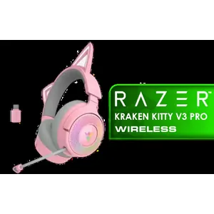 Razer Kraken Kitty V3 Pro Wireless Gaming Headset - Quartz / 40mm audio drivers / Retractable HyperClear wideband mic / USB-C fast charging support / Protein leatherette memory foam cushions / RZ04-05170200-R3M1