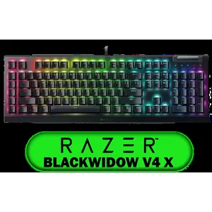 Razer BlackWidow V4 X Wired Mechanical Gaming Keyboard - Green Switches Tactile & Clicky / 6 Dedicated Macro Keys / Chroma RGB / Doubleshot ABS Keycaps / Media Controls / Sound Dampening & Stabilizers / RZ03-04700100-R3M1