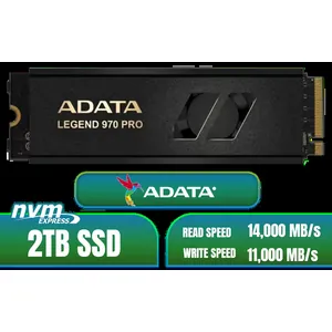 ADATA 2TB SSD Legend 970 Pro PCIe Gen5x4 NVMe M.2 internal gaming SSD / Up to 14,000/11,000 MB/s read/write speeds / Self-powered, cable-free cooling system/ Compatible with Intel and AMD